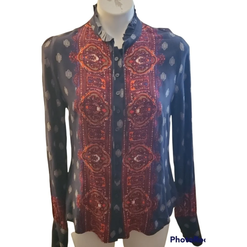 Free People Wishing Well Border Print Button Up Blouse Multicolor Size S